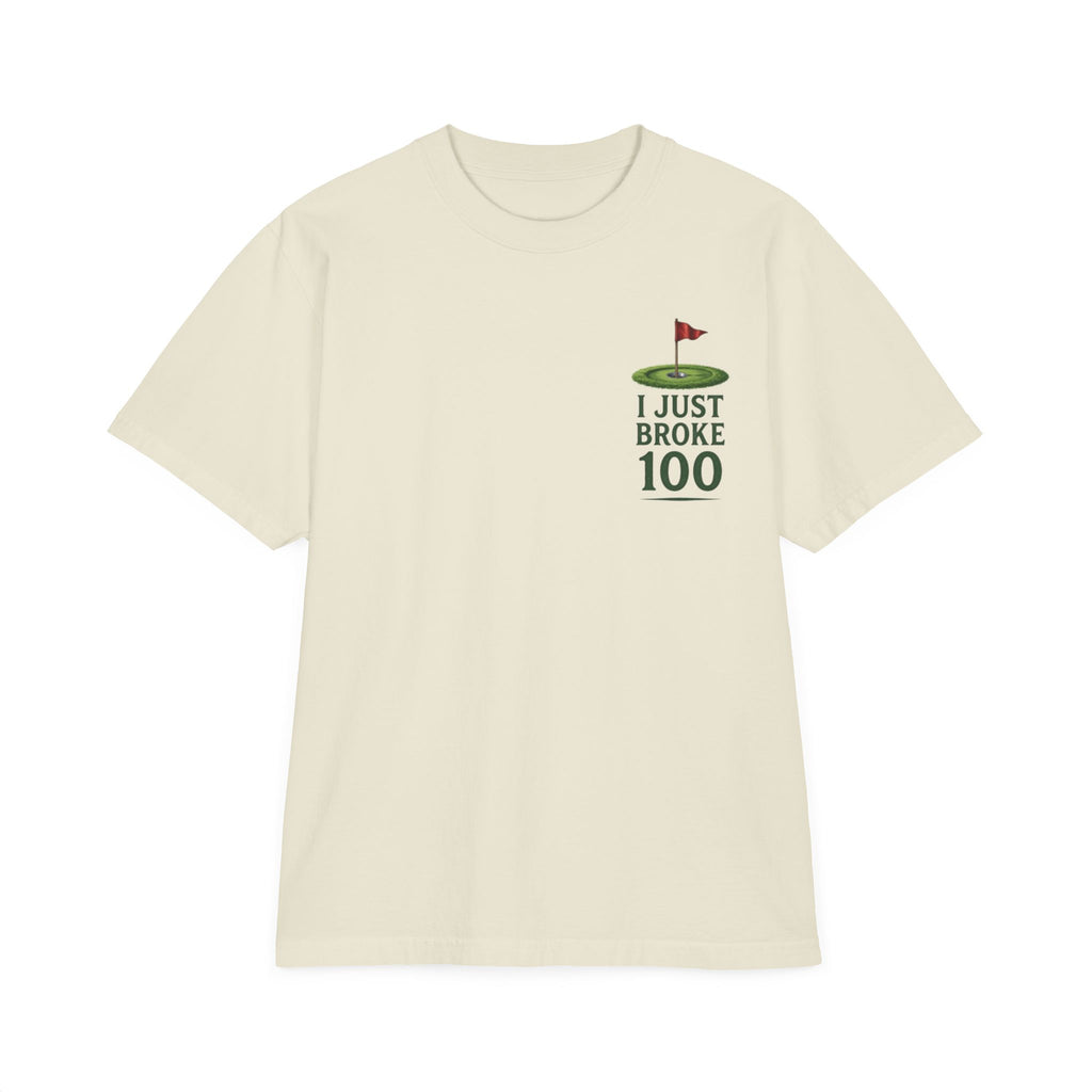 Golf T-Shirt — "I Just Broke 100" Front Pocket & "Time for the Back Nine" Scenic Back